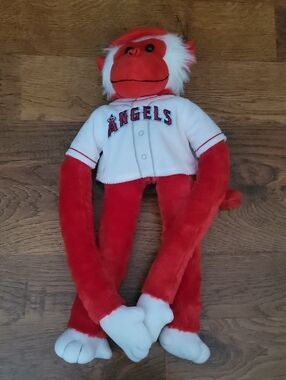 Red Plush Monkey in White Angels Jersey - Soft Kids Toy
